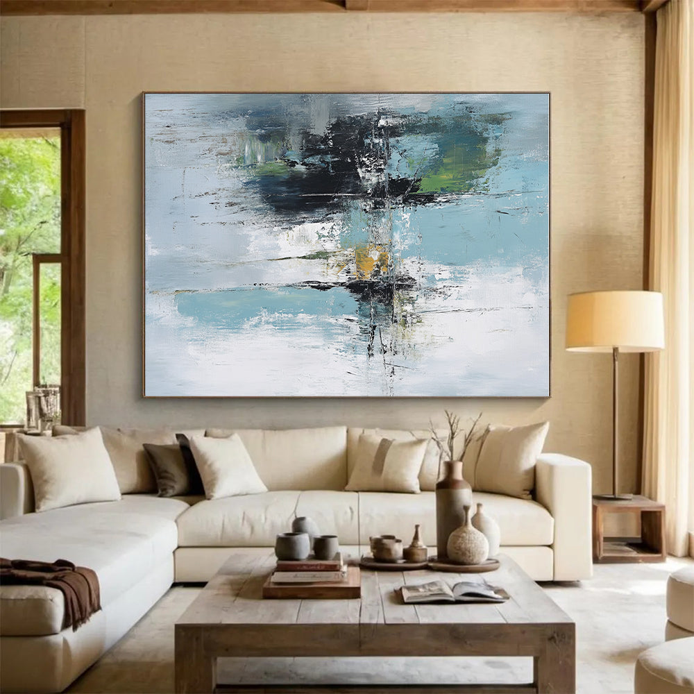 Light Blue Green Abstract Painting with Subtle Reflections GER758