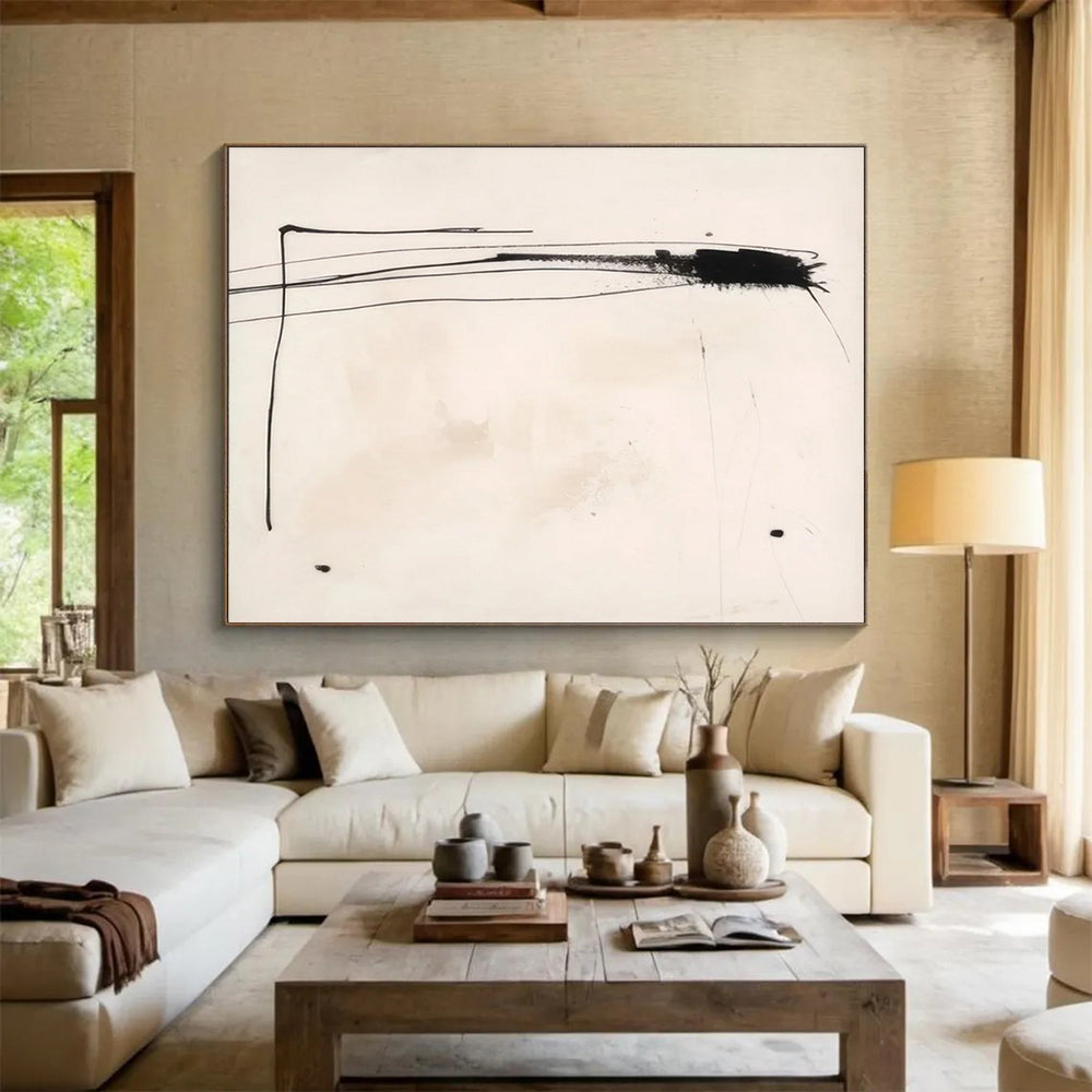 Black White Minimalist Line Abstract Painting THY056