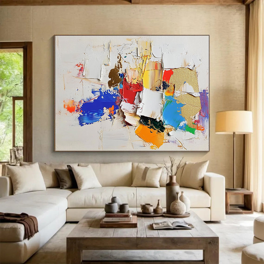 Colorful Patch Abstract Painting with Layered Textures GER476