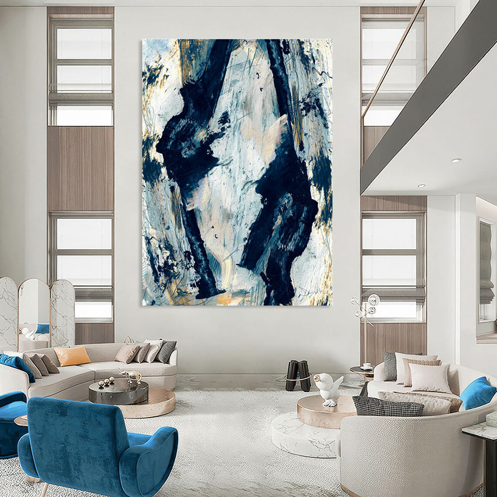 Blue Gold Abstract Strokes Painting ADGE244