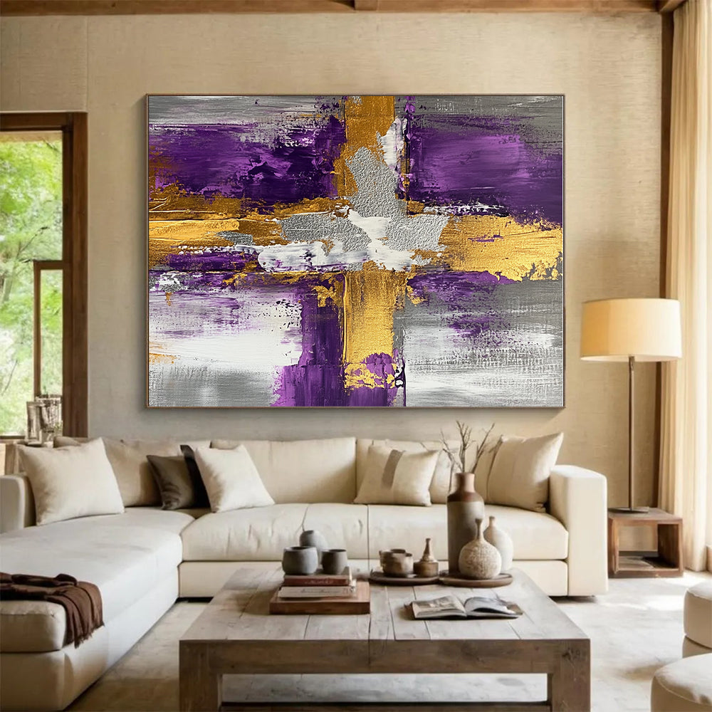 Purple Gold and Gray Abstract Painting with Opulent Accents GER521