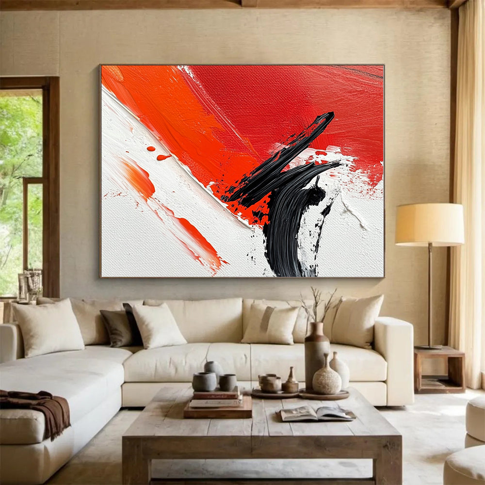 Red and Black Dynamic Abstract Painting with Bold Brushstrokes GER652