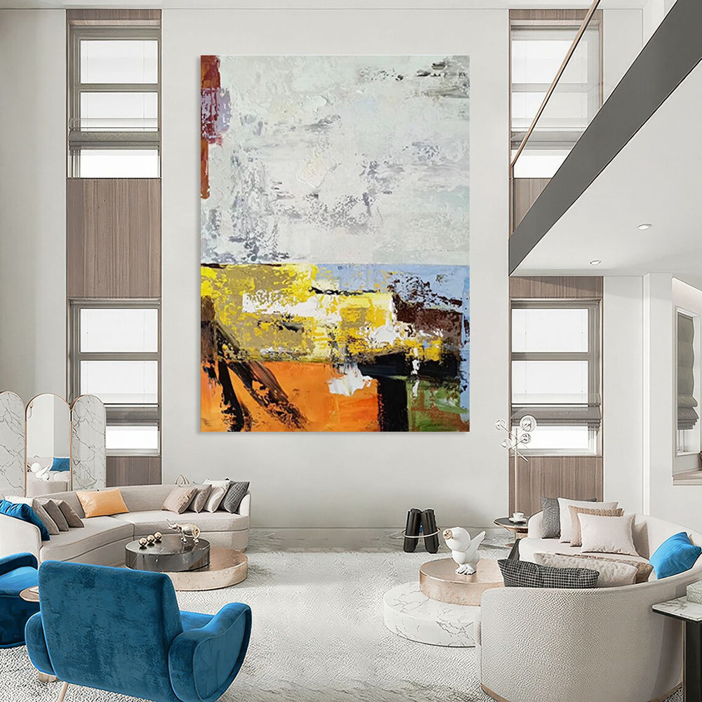 Grey Yellow Blue Orange Abstract Painting ADGE019
