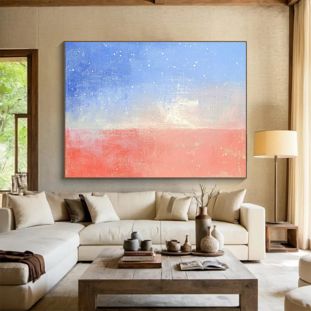 Starry Sea Abstract Painting with Blue and Red Tones DYP524