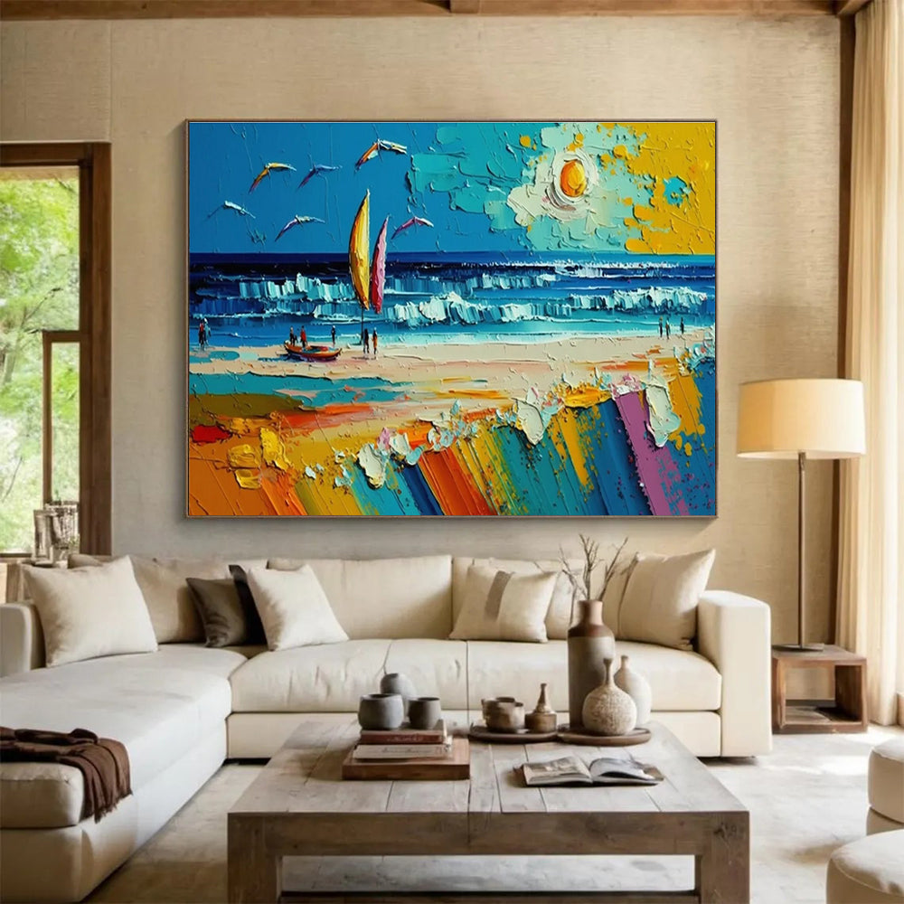Beach Activity Abstract Painting with Colorful Beach Scenes THY313