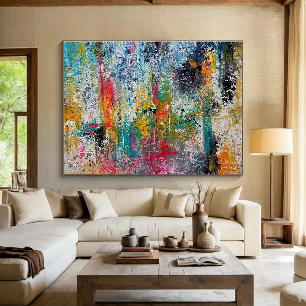 Colorful Chaos Abstract Painting with Vibrant Mixed Hues THY330
