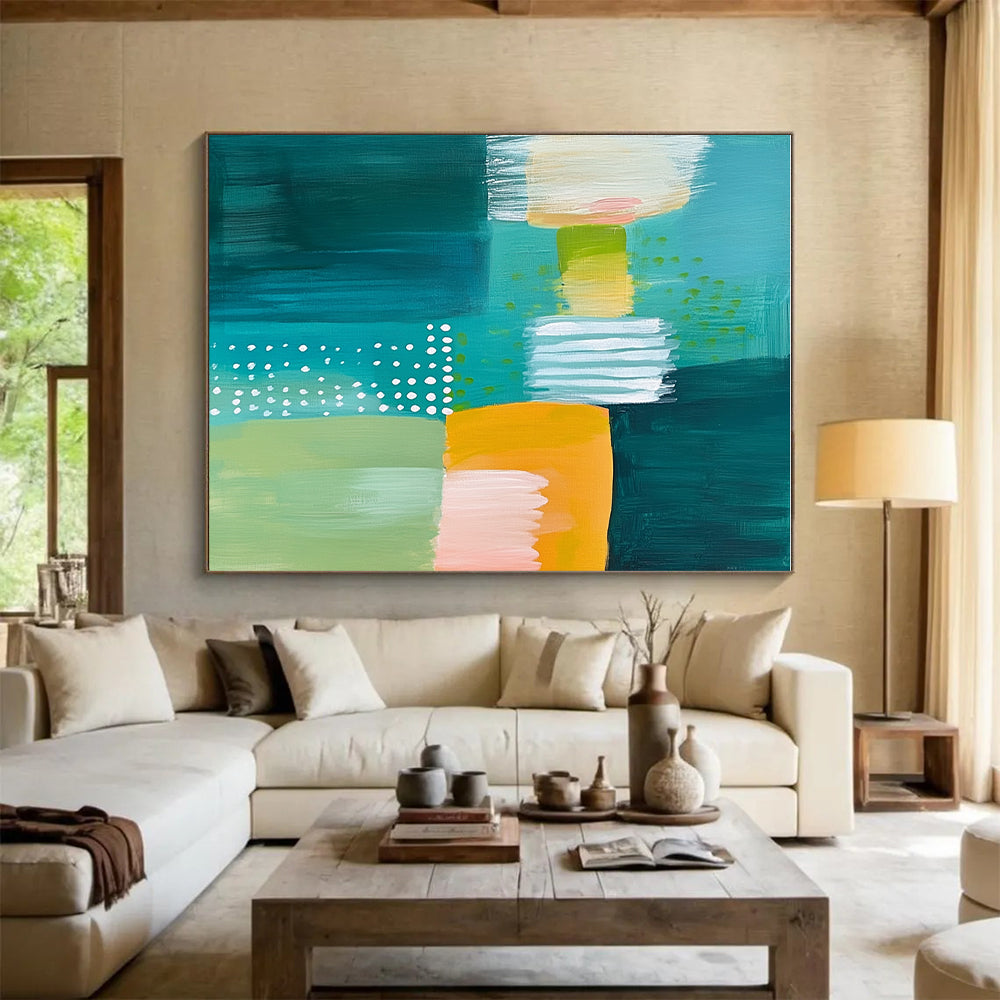 Teal Green Color Blocks Abstract Painting GER867
