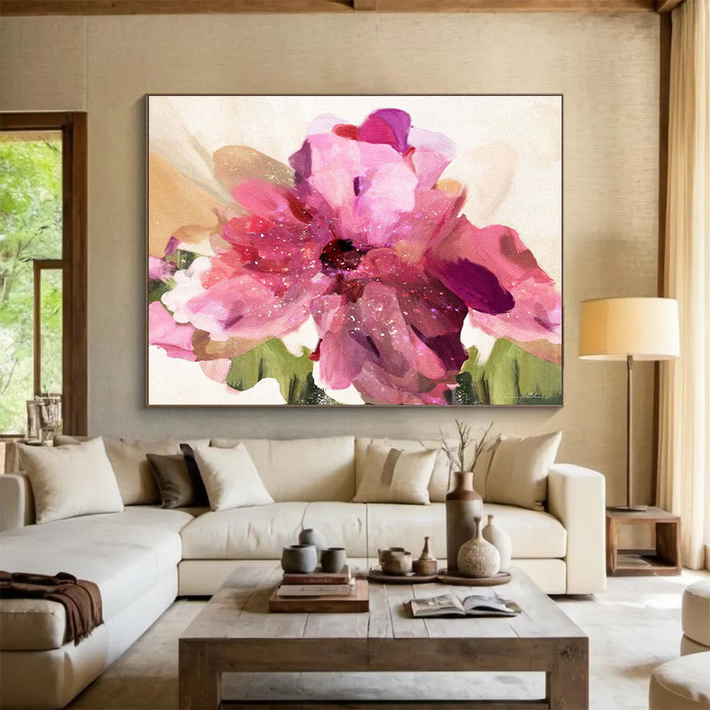 Pink Flower Abstract Painting with Vivid, Floral Radiance THY405