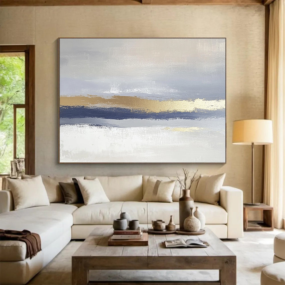 Grey and Gold Layered Abstract Painting with Subtle Textures DYP170
