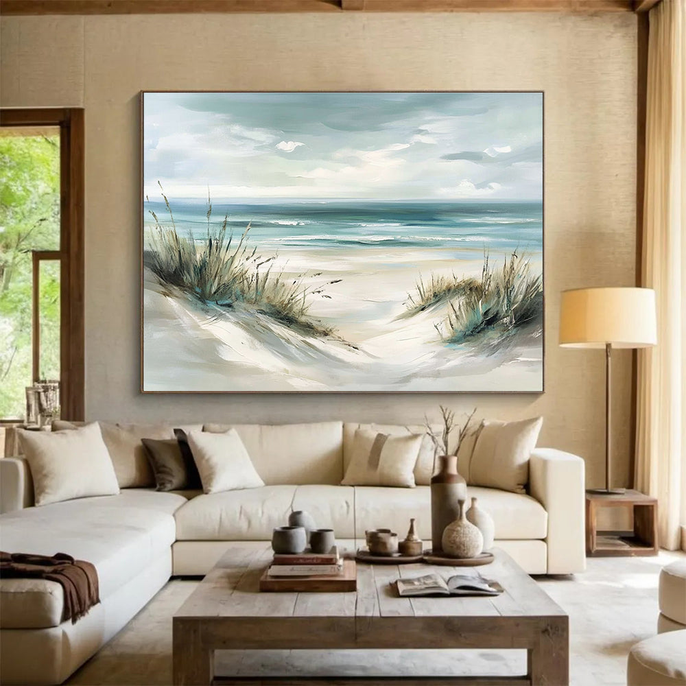 Light - Toned Beach Dunes Abstract Painting with Sea Grass DYP137
