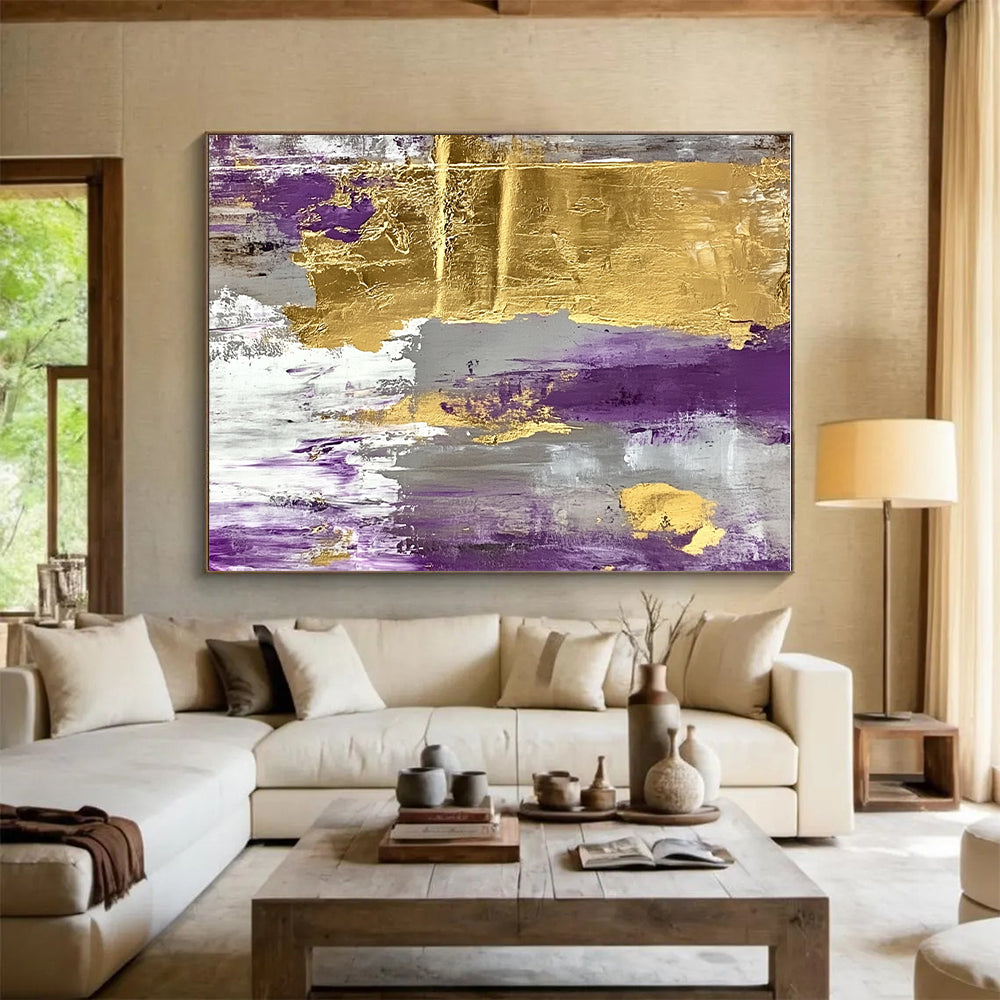 Purple - Gold Abstract Painting with Gray and White GER327