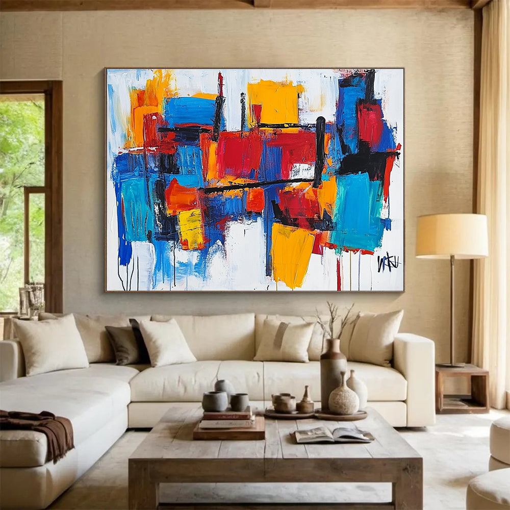 Vibrant Geometric Abstract Painting with Bold Color Blocks DYP421