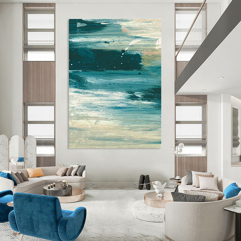 Teal and White Abstract with Subtle Details Painting ADGE177