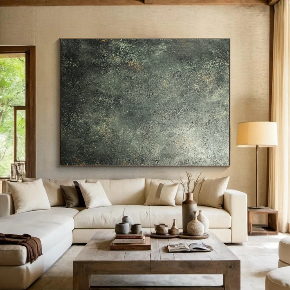 Dark Green Textured Abstract Painting with Mossy Undertones GER104