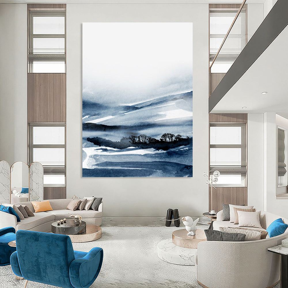 Blue Ink Valley Scene Abstract Painting ADGE231