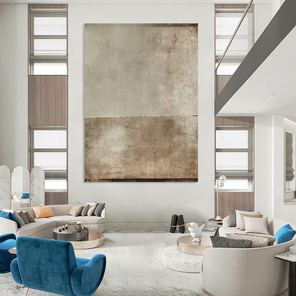 Light and Dark Brown Abstract Painting with Subtle Divide ADGE513