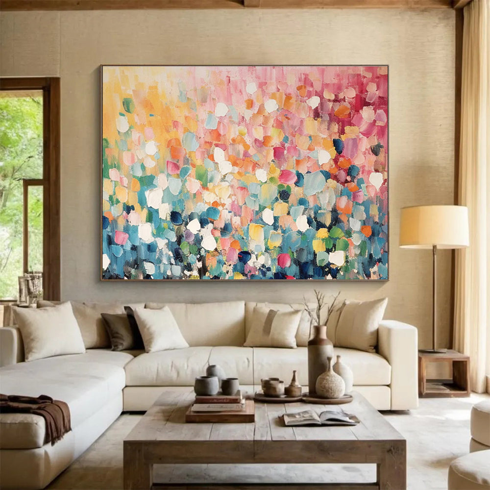 Colorful Patchwork Abstract Painting with Pastel and Bright Hues THY161