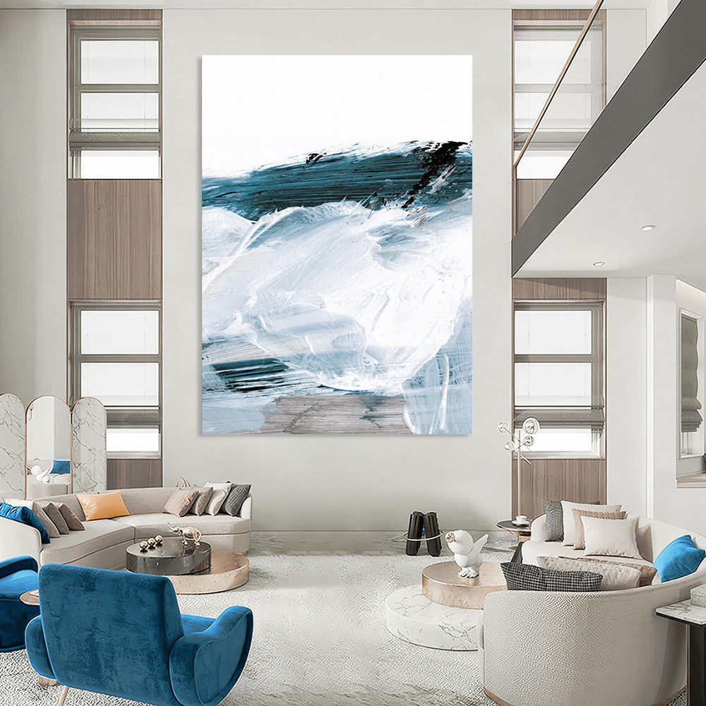 Coastal Abstract with Blue and White Brushstrokes Painting ADGE219