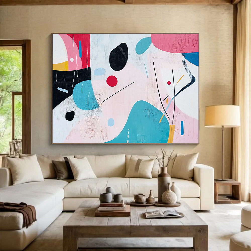 Playful Shapes Abstract Painting with Pastel and Bold Colors DYP346