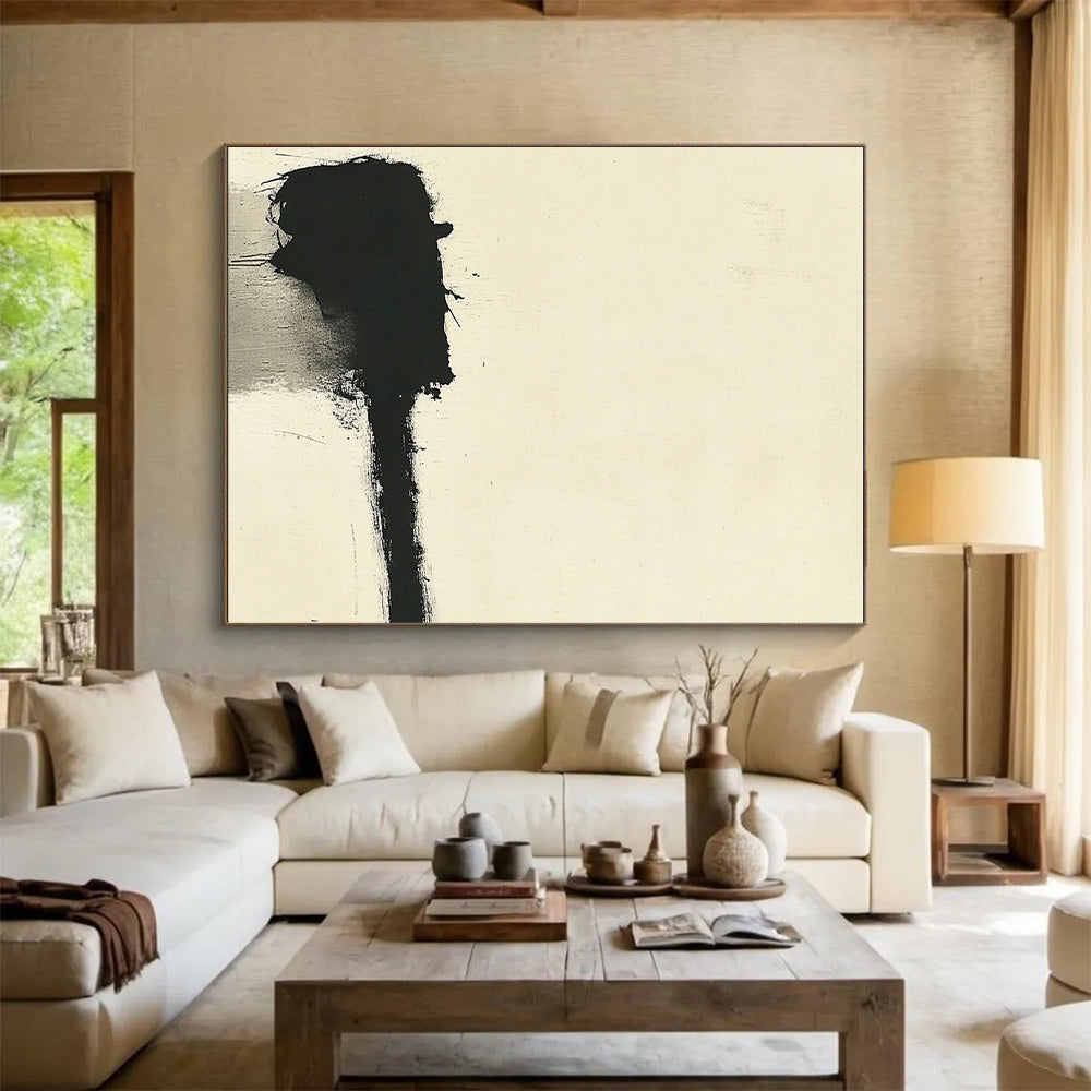 Minimal Black and White Abstract Painting with Raw Textures GER148