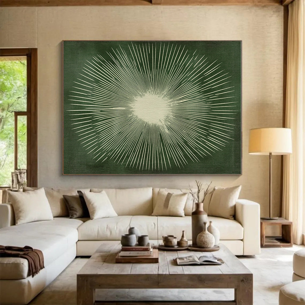 Sunburst - Inspired Green and White Abstract Art GER267