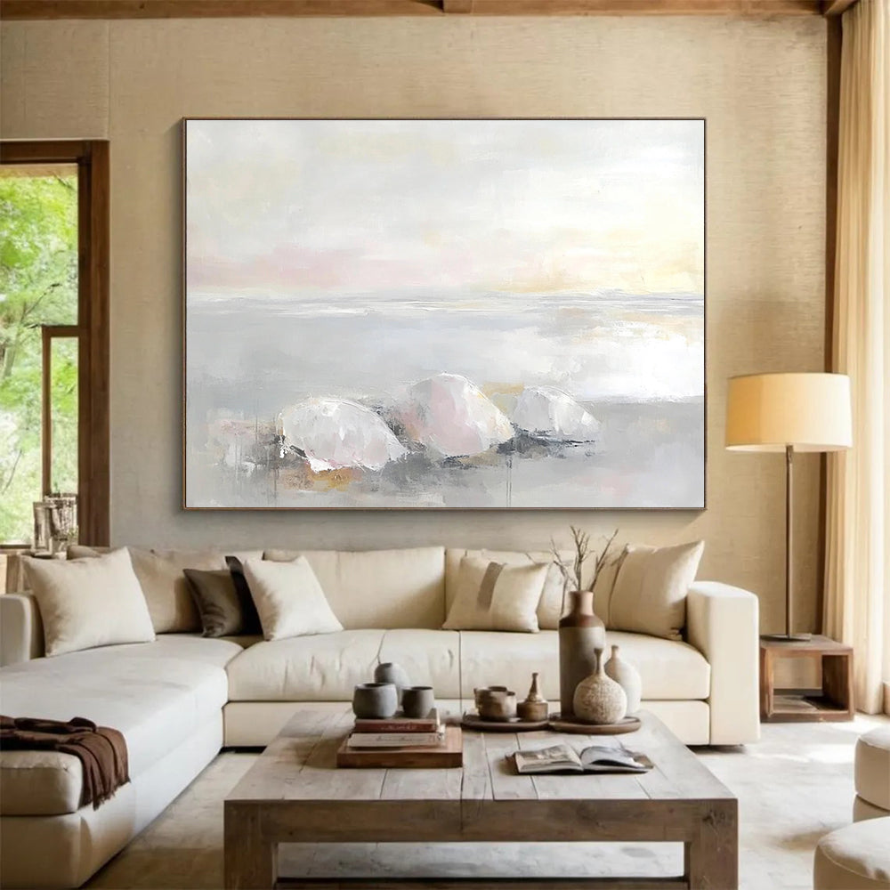 Pastel Seaside Stones Abstract Painting with Delicate Hues DYP337