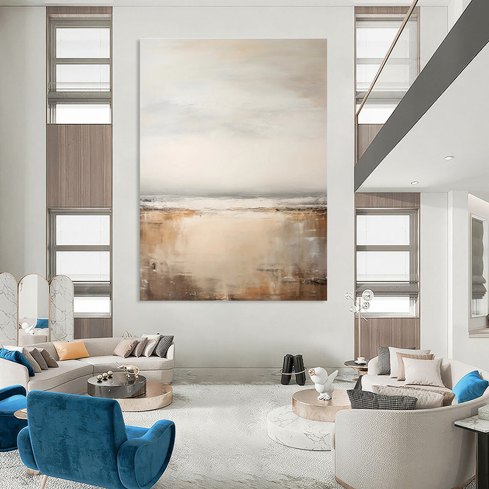 Serene Coastal Abstract Painting with Beige and Gray ADGE132