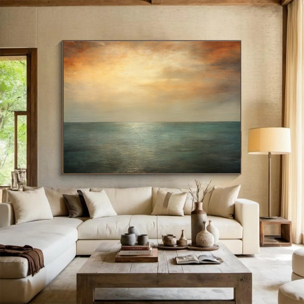 Orange and Blue Toned Sea Sky Abstract Painting THY010