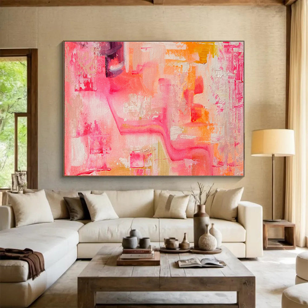 Pink Orange Abstract Painting with Soft Color Transitions THY360
