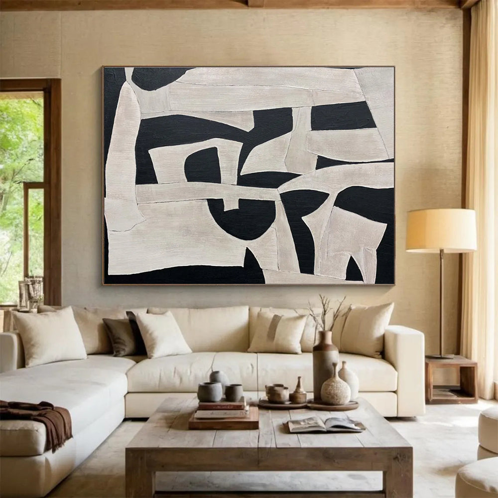 Black and White Geometric Shapes Abstract Painting THY092