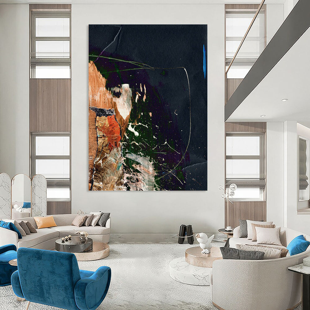 Dark Collage with Vibrant Accents Abstract Painting ADGE170