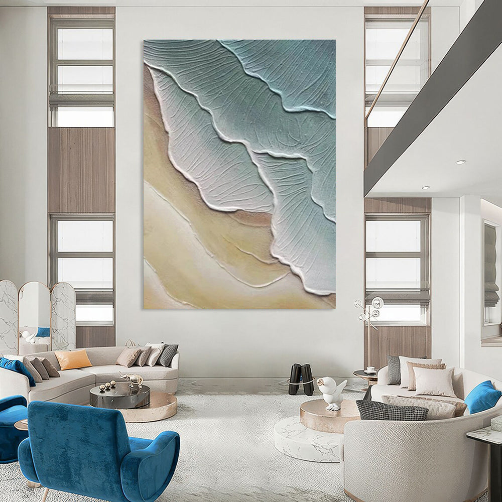 Blue and Gray Textured Leaf - like Abstract Painting ADGE342