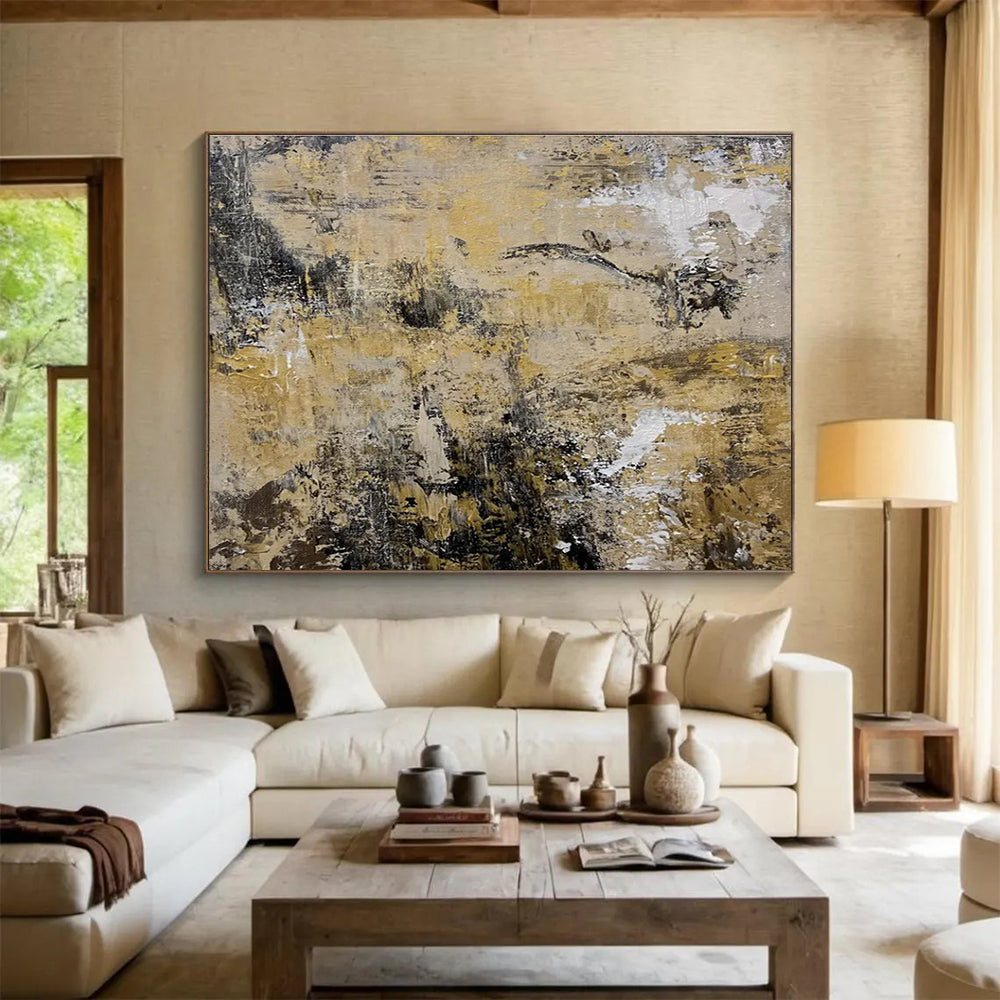 Beige Gray Abstract Painting with Subtle, Ear THY Tones THY371