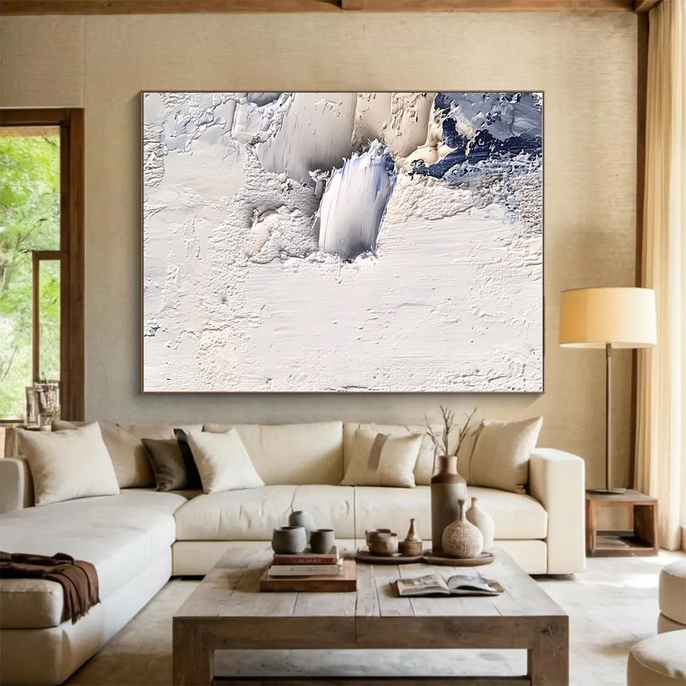 Textured White Blue Abstract Painting with Layered Strokes GER741