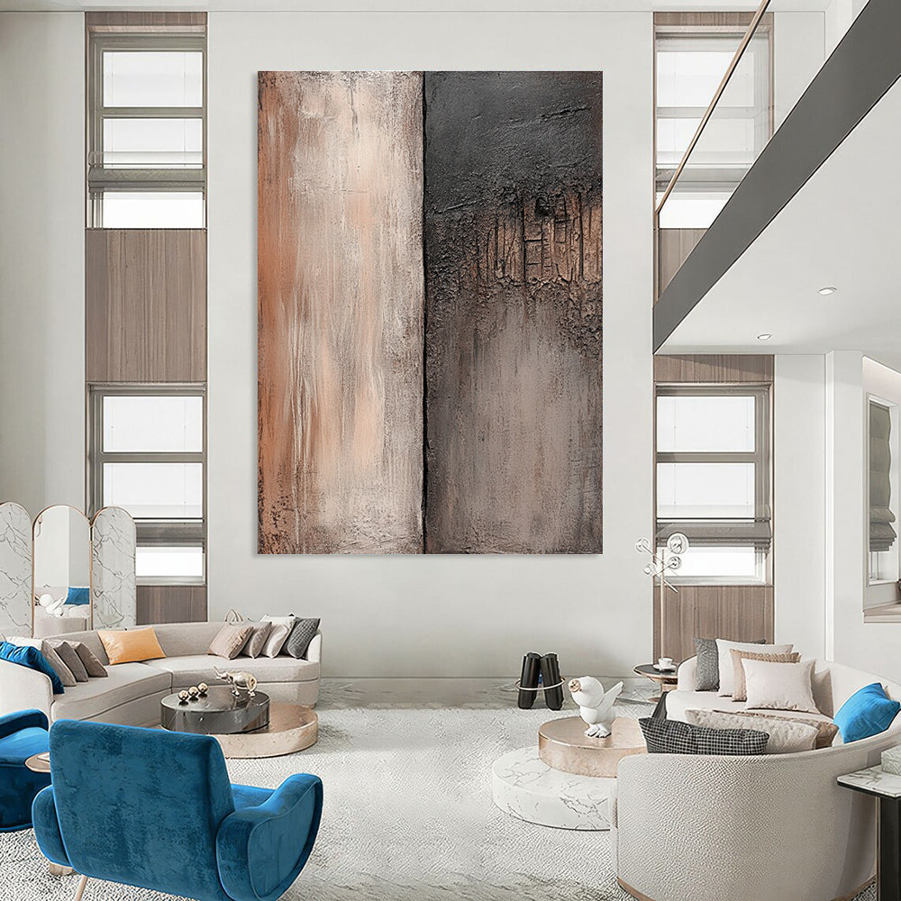 Large abstract painting featuring weathered wood and stone textures in muted browns and grays perfect for diverse creative projects.STSC538