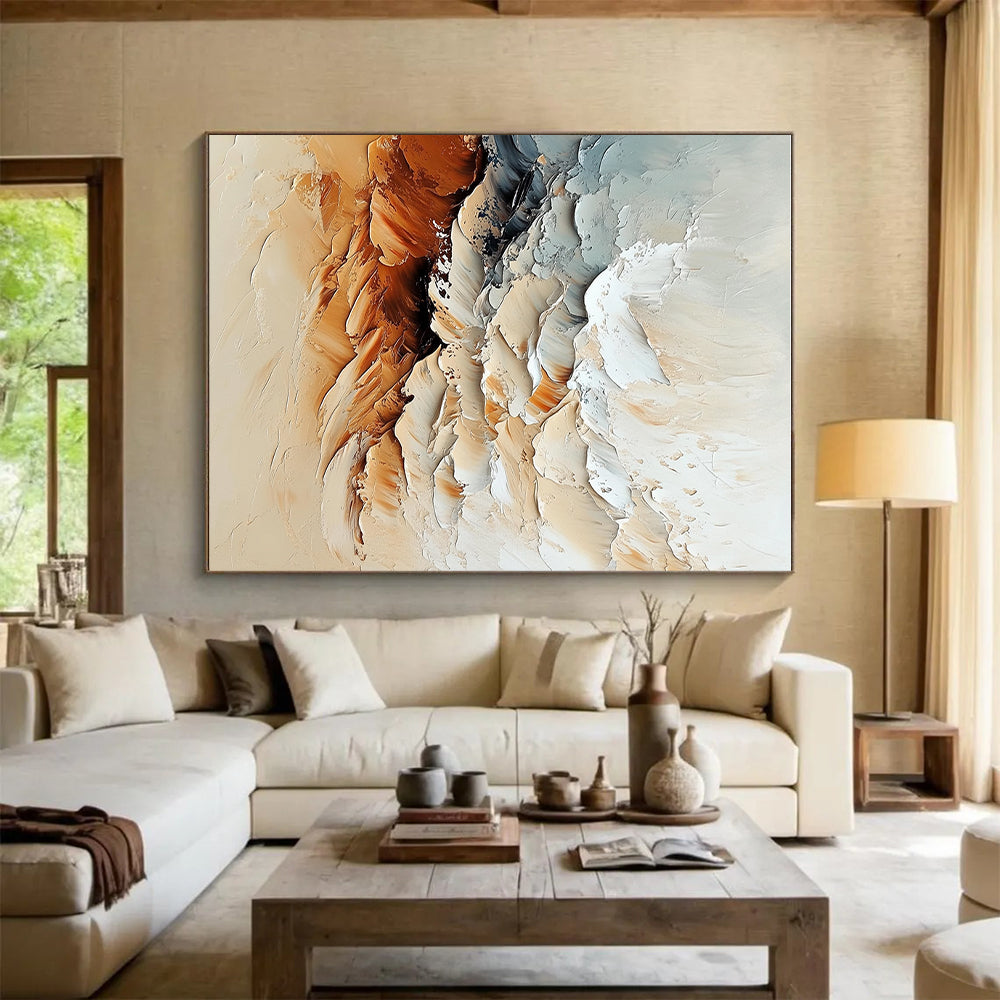 Beige and Brown Abstract Painting with Textured Waves GER477