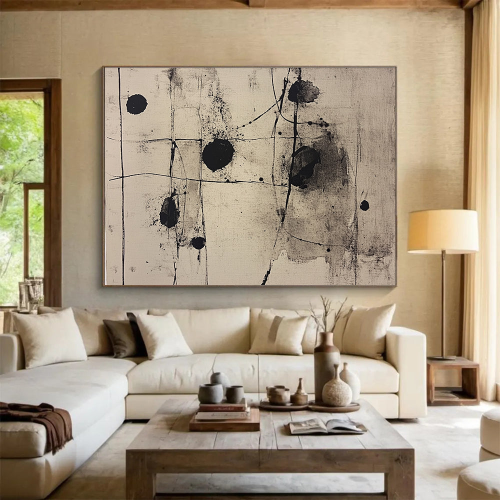 Black and White Ink - Style Abstract Painting with Spontaneous Marks DYP253