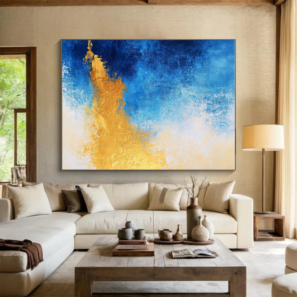 Gradient Blue and Gold Abstract Painting with Subtle Transitions GER376