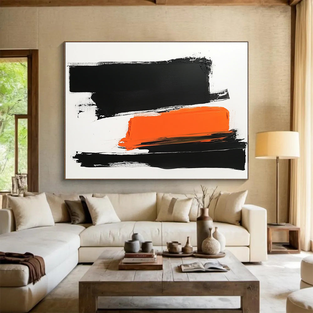 Black Orange and White Abstract Painting with Bold Brushstrokes GER187