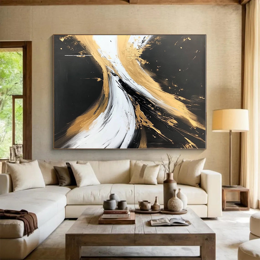 Gold - Streaked Abstract with Black, White, and Gold GER316