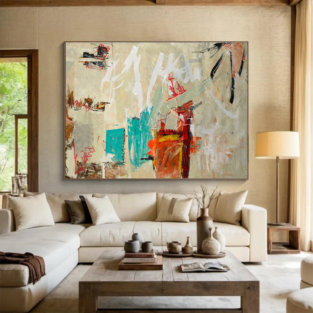 Minimalist Abstract Painting with Neutral and Bright Accents THY238
