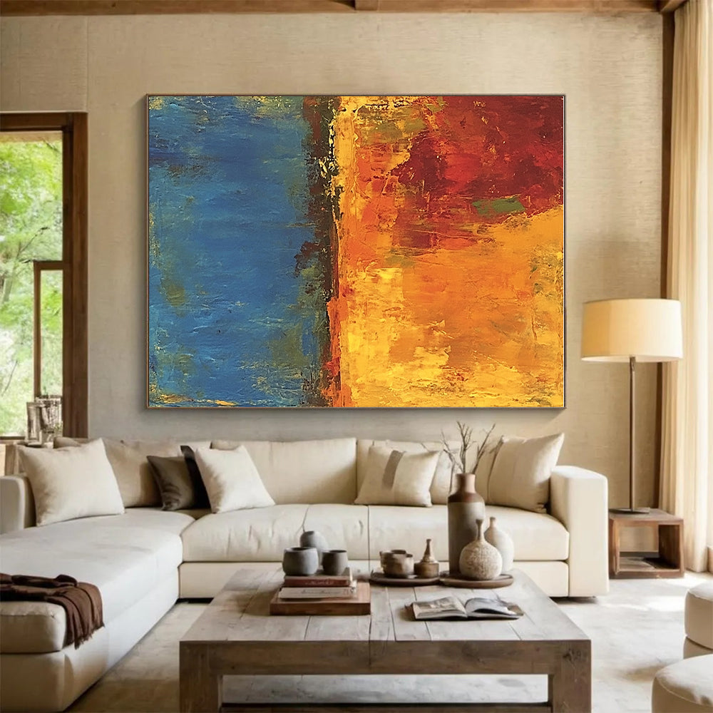 Orange Blue Abstract Painting with Expressive Layers GER795