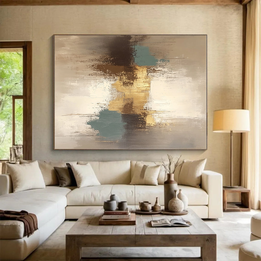 Gold and Teal Abstract Painting with Subtle Sparkle GER562