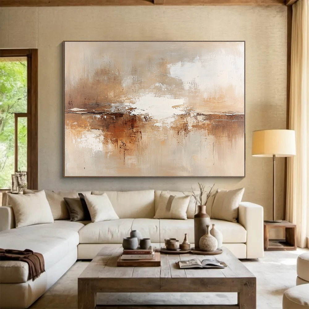 Brown and White Abstract Painting with Textured Brushstrokes DYP172