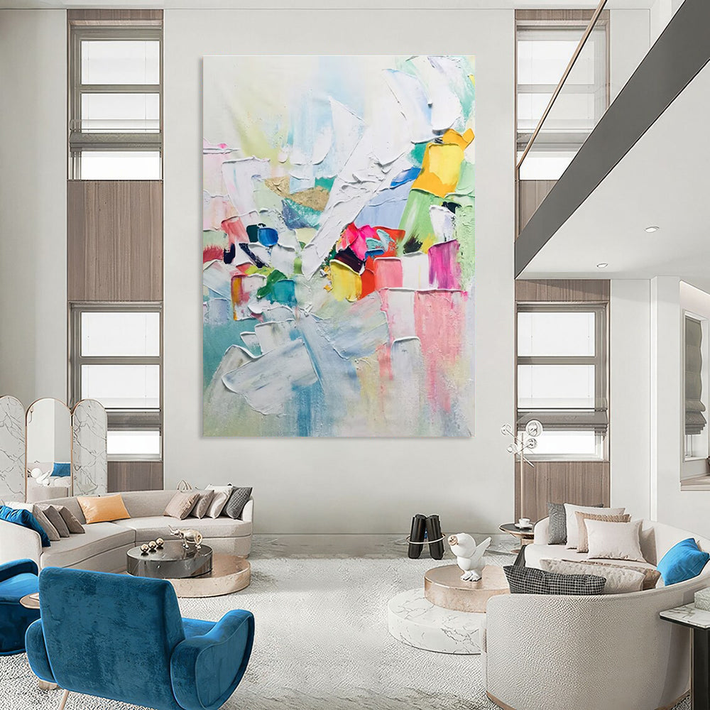 Colorful Block Abstract Painting with White Dominance ADGE274