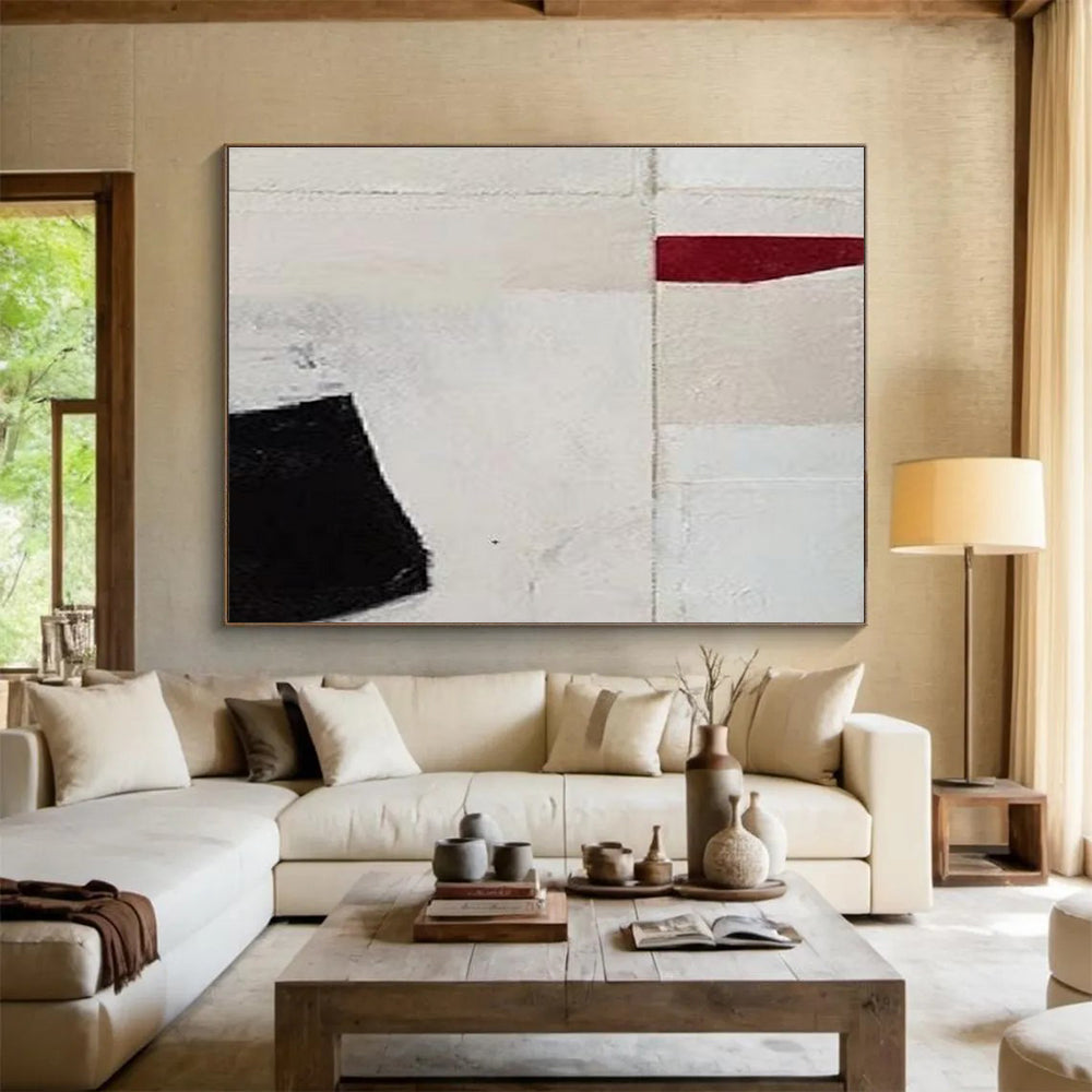 Black Red and White Minimalist Geometric Abstract Painting THY110