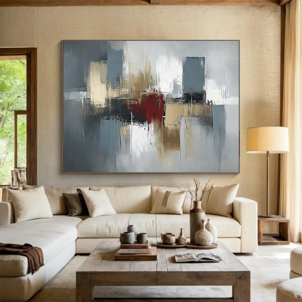 Gray Gold and Red Abstract Painting with Urban Inspirations DYP403