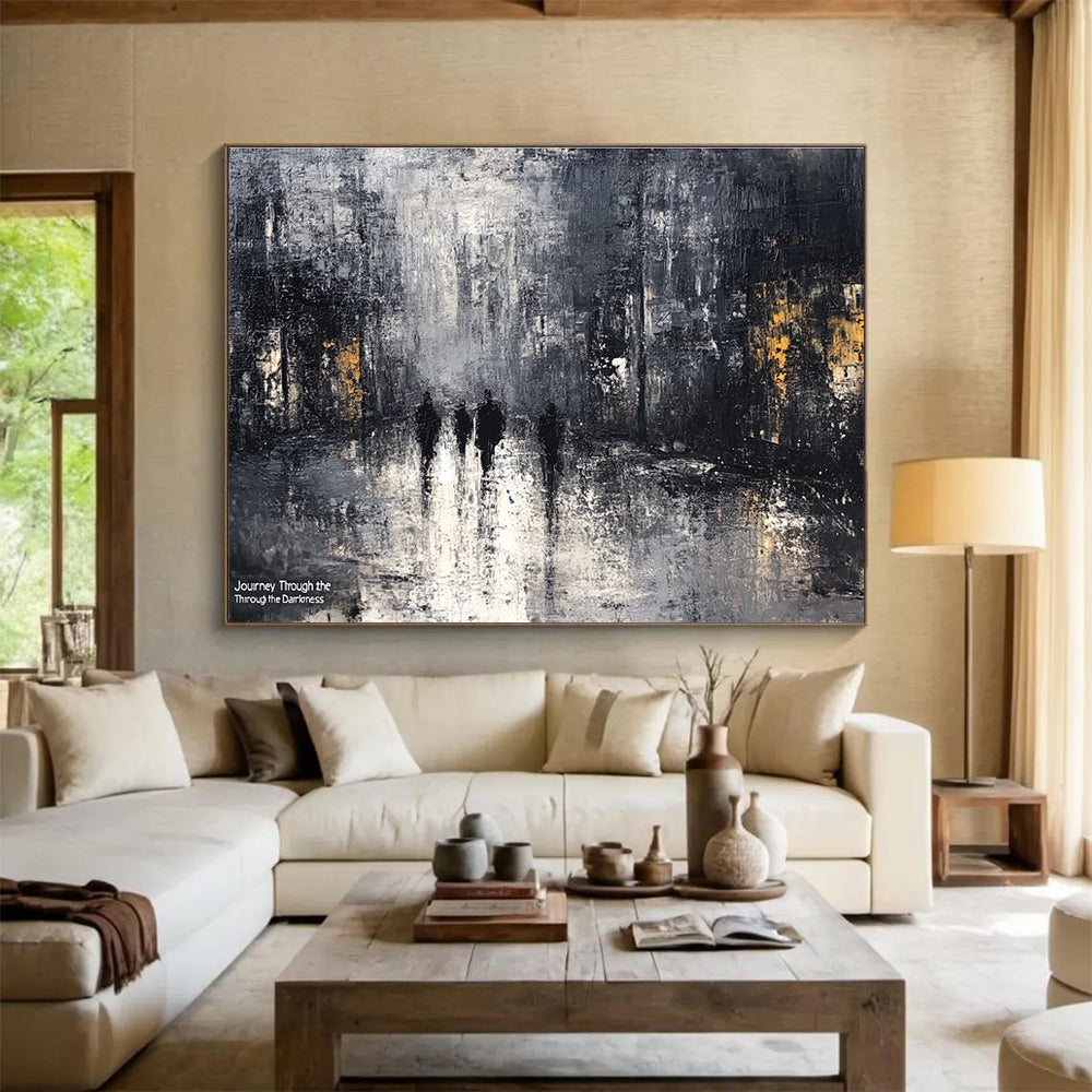 Dark Cityscape Abstract Painting in Black and Gray DYP445