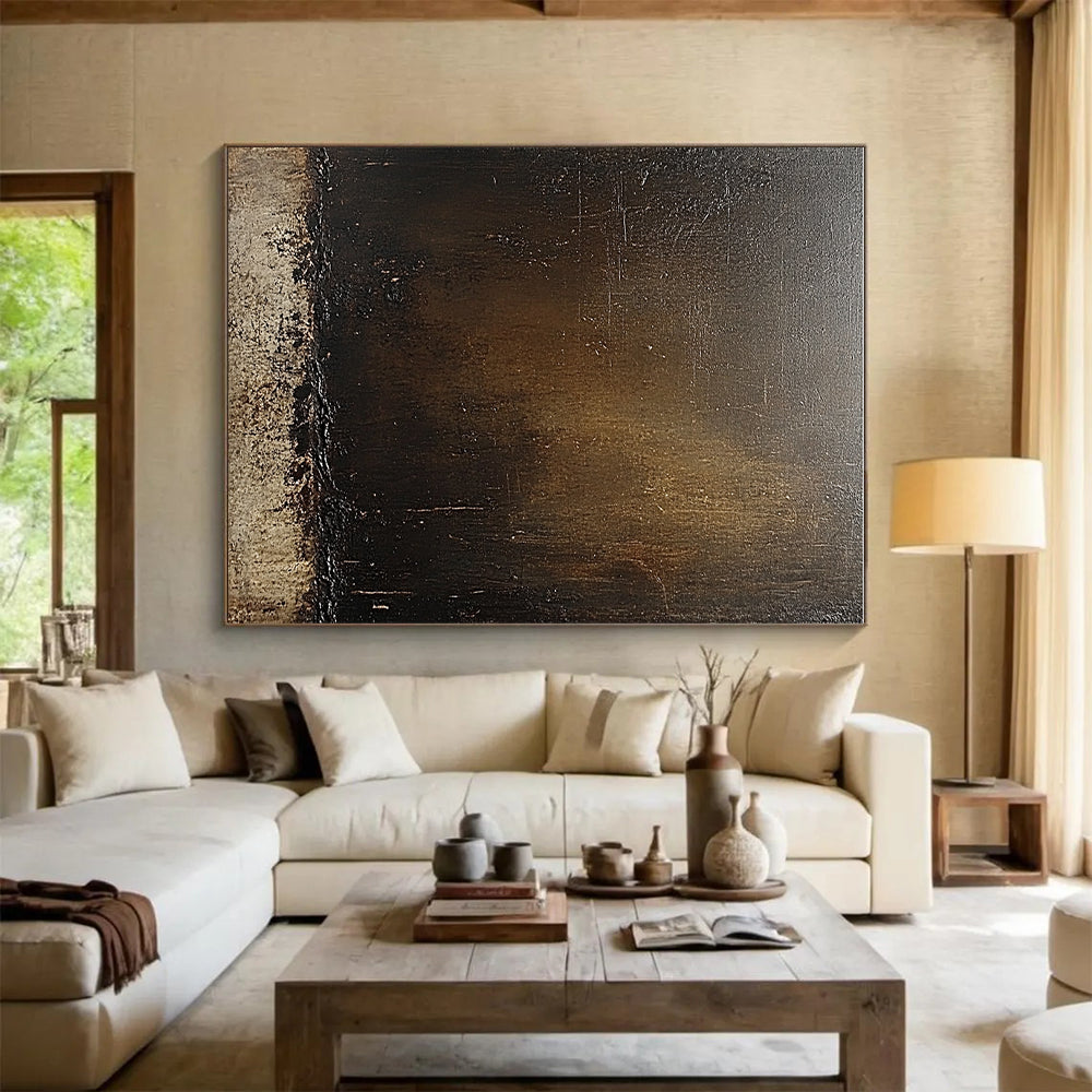 Dark Gradient Brown Abstract Painting with Textured Layers GER292