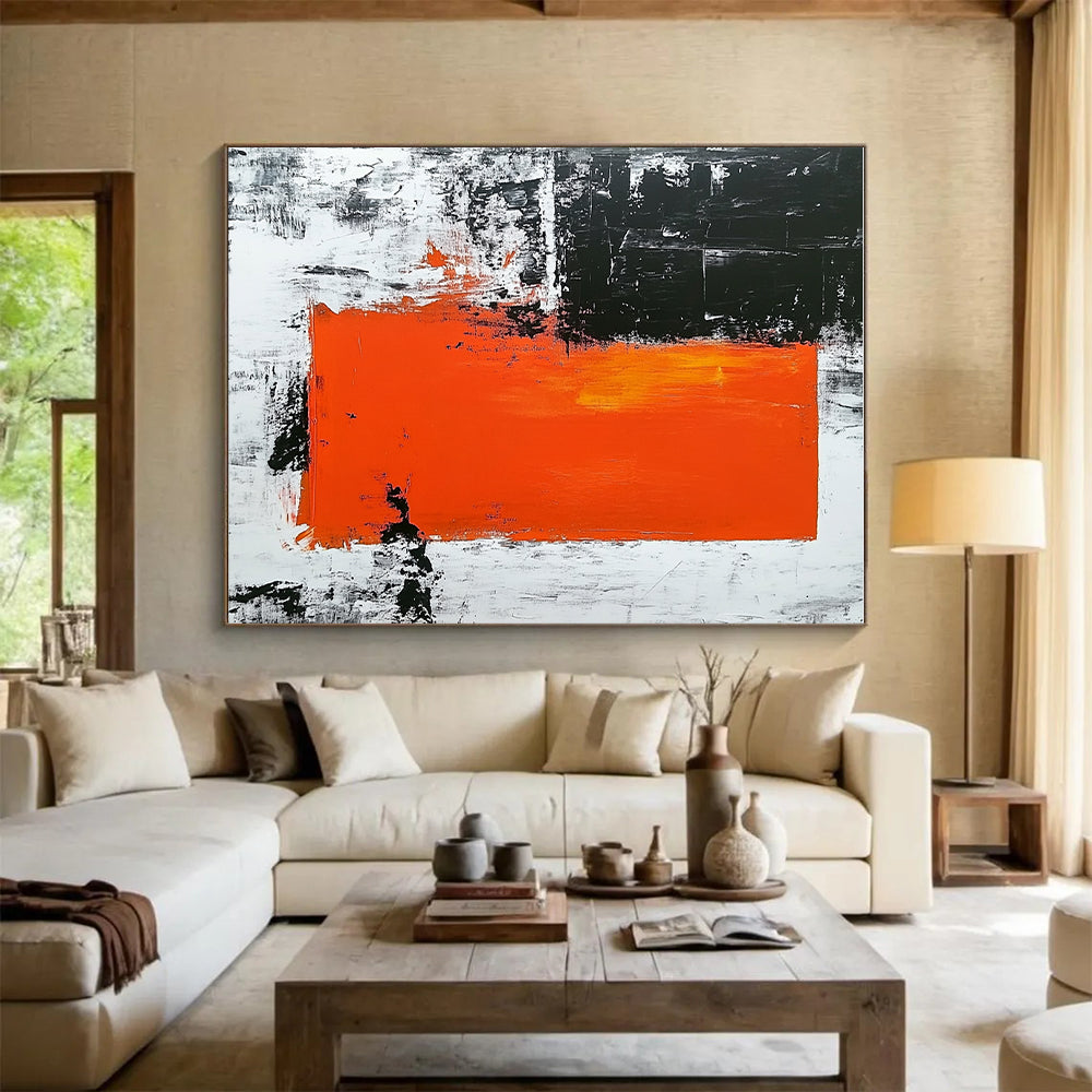 Black Orange Abstract Painting with Bold Color Blocks GER499